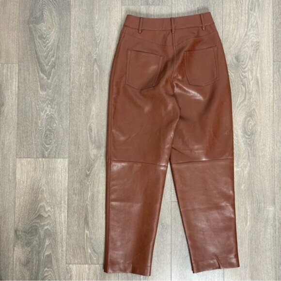 Wilfred Free Aritzia Oracle Pants High Waist Leather Brown Straight Balloon leg - Picture 12 of 16